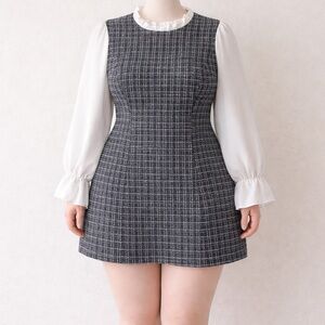 SHEIN Black and White Plaid Long Sleeve Tweed Dress size Large